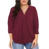 Women's Summer Chiffon Loose 7-quarter Sleeve V-neck Plus Size Shirt