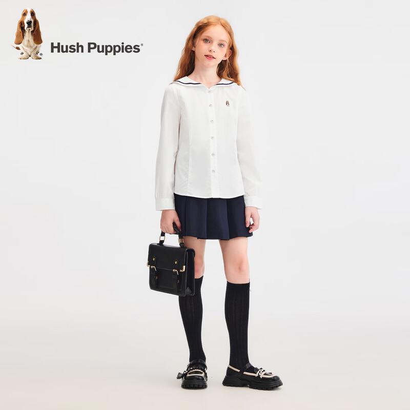 Белая хлопковая рубашка с длинным рукавом Hush Puppies для девочек Academy