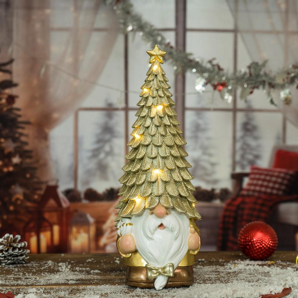 Рождественский гном светящаяся статуя, украшение на рождественскую елку из смолы, праздничные сцены, настольные украшения, без батареек
