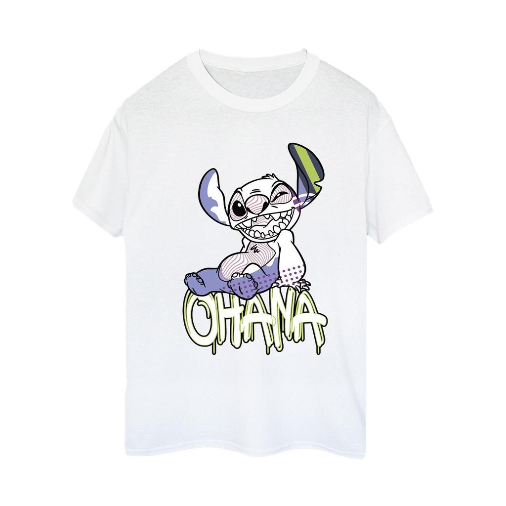 Disney Womens/Ladies Lilo And Stitch Ohana Graffiti Cotton Boyfriend T-Shirt