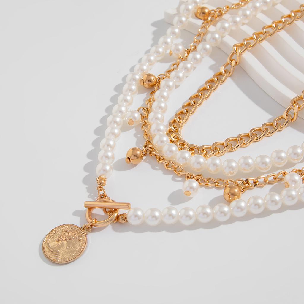 Многослойное французское элегантное ожерелье из бисера в стиле бохо, золотого цвета, металлическая мода, имитация жемчуга, ключичная цепочка на ожерелье