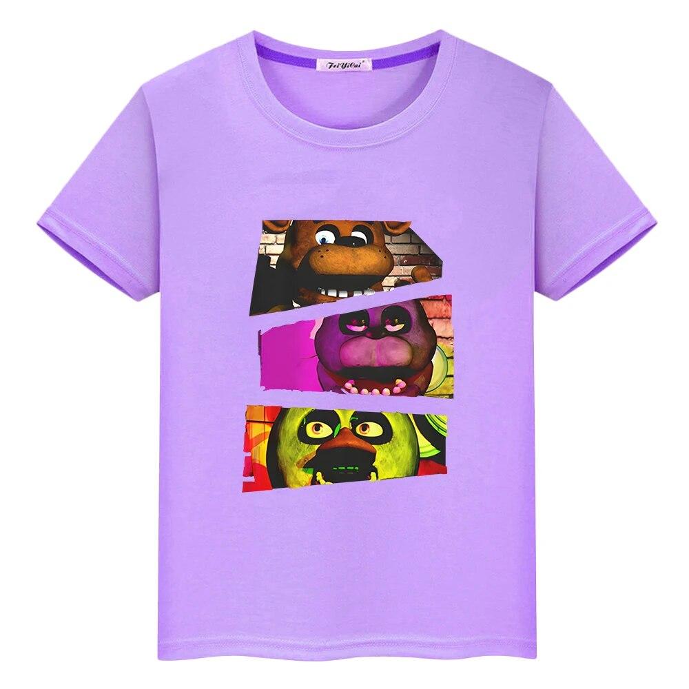 Летняя футболка FNAF из 100% хлопка с мультяшным принтом, аниме-футболки, короткие топы для мальчиков, футболка с изображением медведя и кролика, y2k, цельная детская одежда для девочек