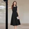 Elegant Round Neck Little Black Midi Dress
