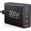 Быстрое зарядное устройство USB C мощностью 200 Вт, 5-портовая зарядная станция, блок-хаб, зарядное устройство для ноутбука, адаптер питания, совместимый с MacBook Pro/Air, iPad Pro, iPhone 15/14, Google