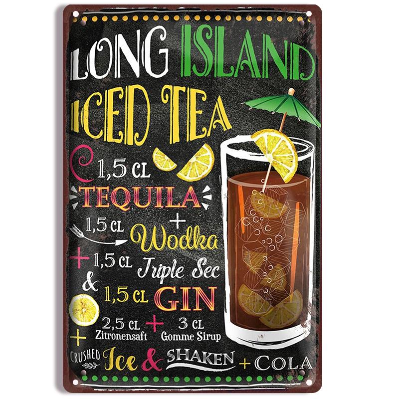 Vintage Cocktail Recipe Metal Tin Signs Set Pina Colada Sangria Margarita Aperol Spritz Zombie Screw Driver Drinks Wall Decor
