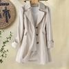 Fall Spring Women Jacket Turn-down Collar Single-breasted Loose Overcoat Mid Length Solid Color OL Commuting Coat Hiking Windbre