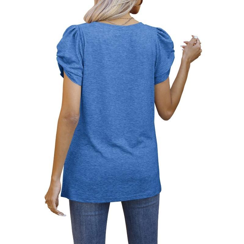 Летняя женская футболка, однотонная повседневная футболка с v-образным вырезом и коротким рукавом