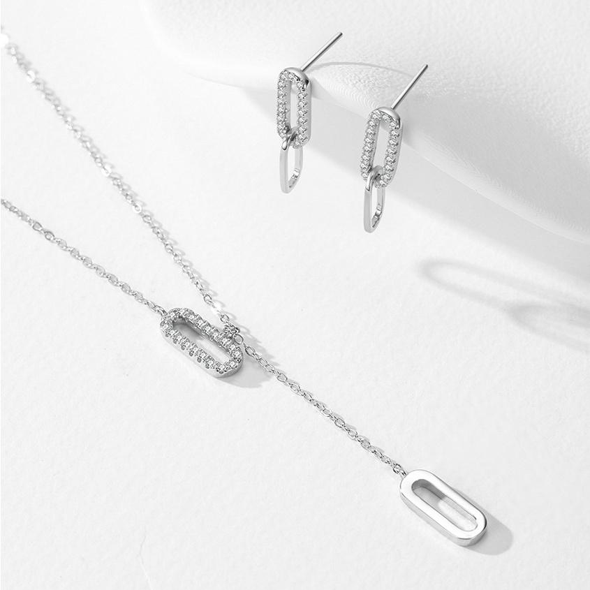 Trendy Gift Jewelry S925 Sterling Silver Zircon Pendant Paper Clip Y-Shaped Tassel Design Necklace for Women
