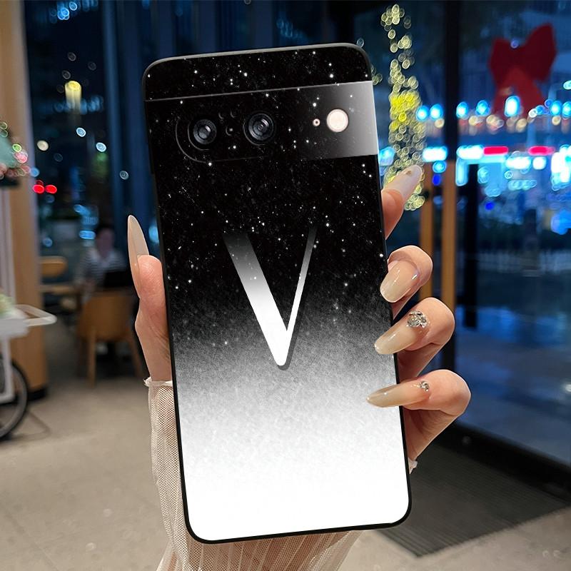 Letter Shiny Starry Sky Pattern Phone Case For Google Pixel 8 Soft Silicone Black Case For Google Pixel 8a Anti-scratch Casing