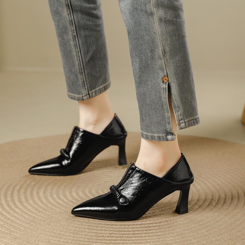 Pointed Deep Mouth Single Shoes Women's 2025 Autumn and Winter New One-pedal Versatile Comfortable Soft Leather Work Commuter High Heels