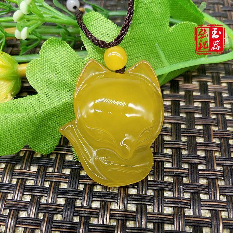Подвеска-ожерелье с кулоном-лисой из желтого халцедона, ледяного типа - Унисекс, нефритовый шарм