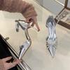 Silver Pointed Toe Thin Heel Women Sandals Rhinestones Butterfly Knot Slingback Pumps Ladies Party Dress Hight Heels Shoes