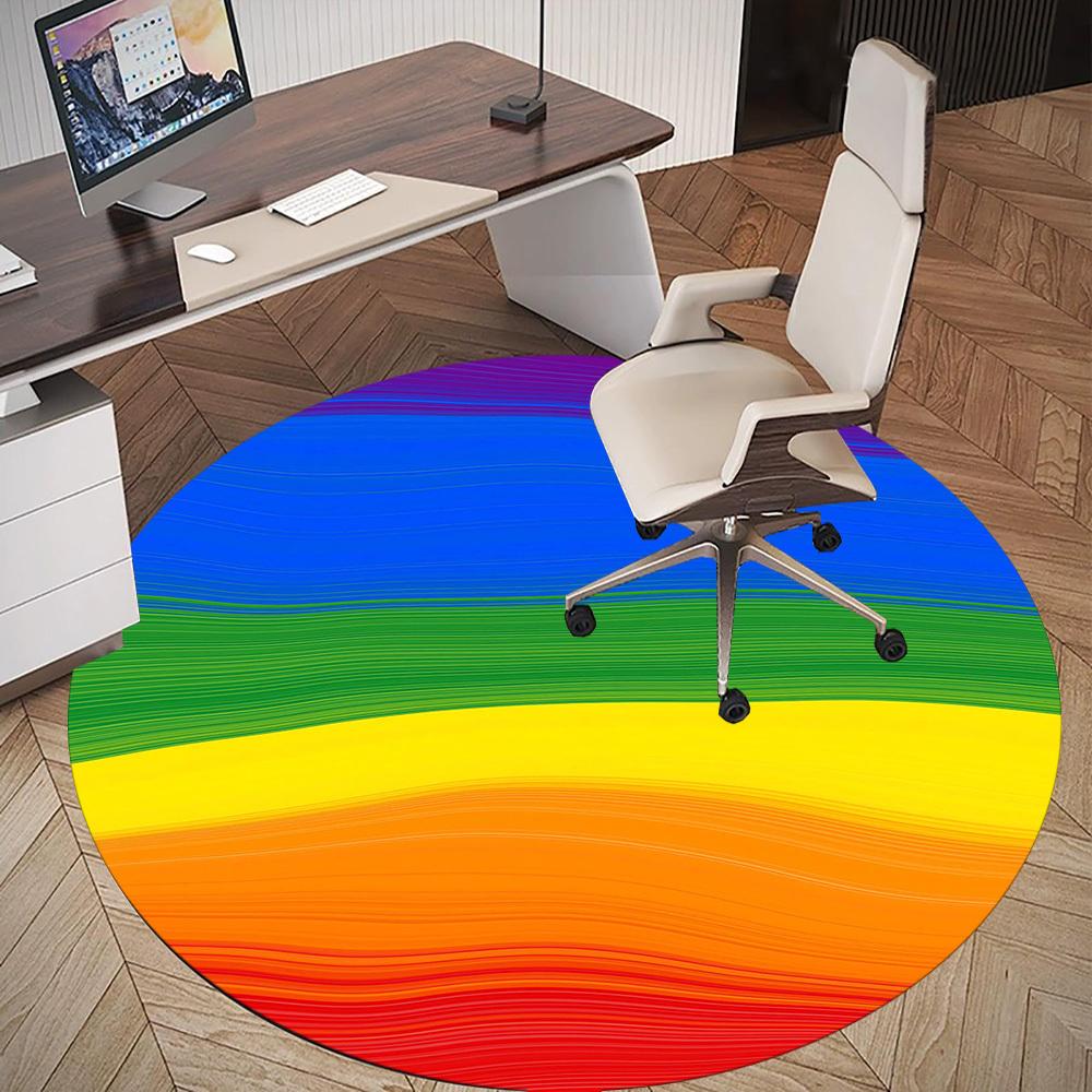 1pc rainbow circle Round Chair mat Area Rug - Non-Slip, Floor Mat for Office, Bedroom, and Indoor Decor -1002128