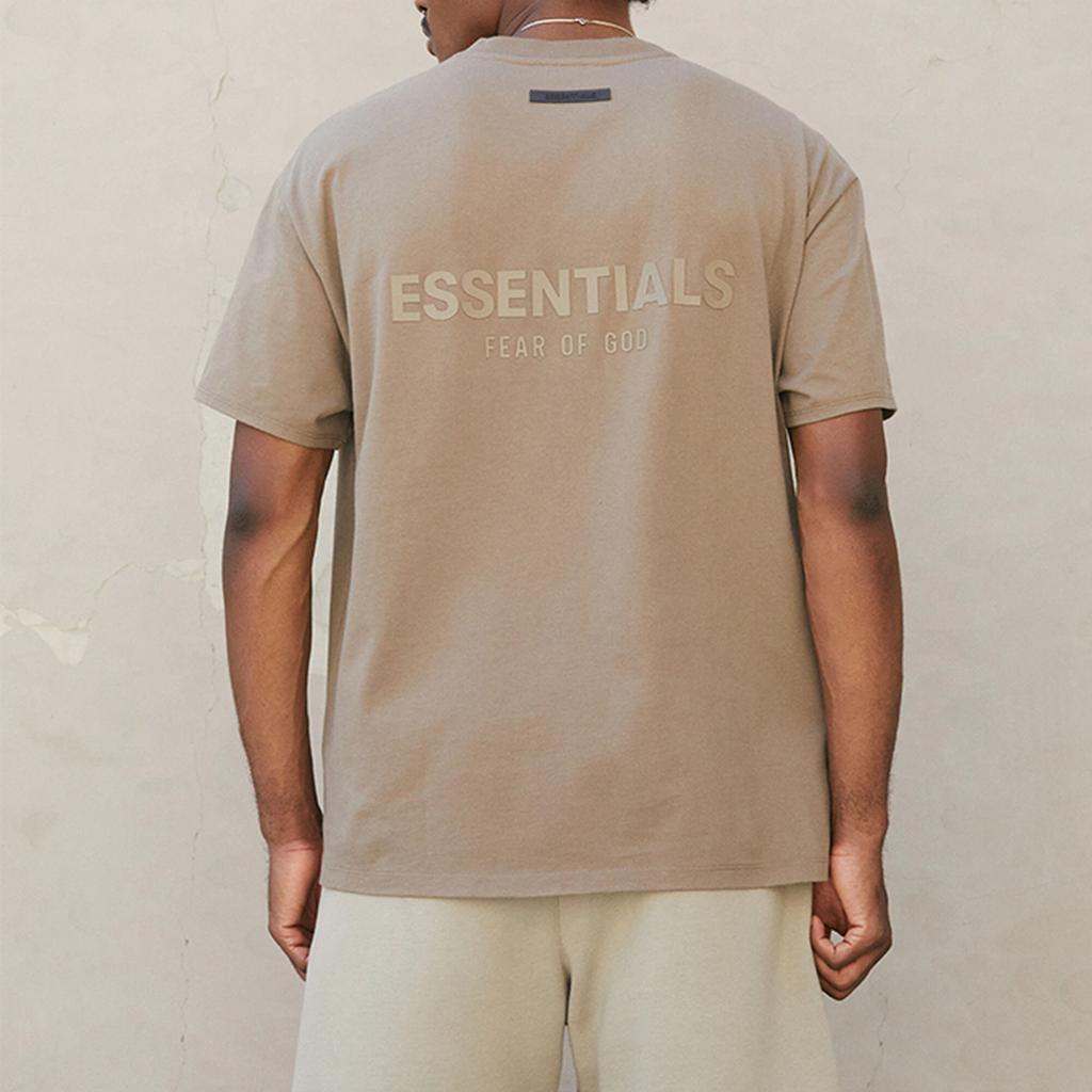 Fear of God Essentials FW21 Урожай Однотонная футболка с принтом букв, круглым вырезом, коротким рукавом, унисекс, топ, пшенично-коричневый FOG-FW21-008