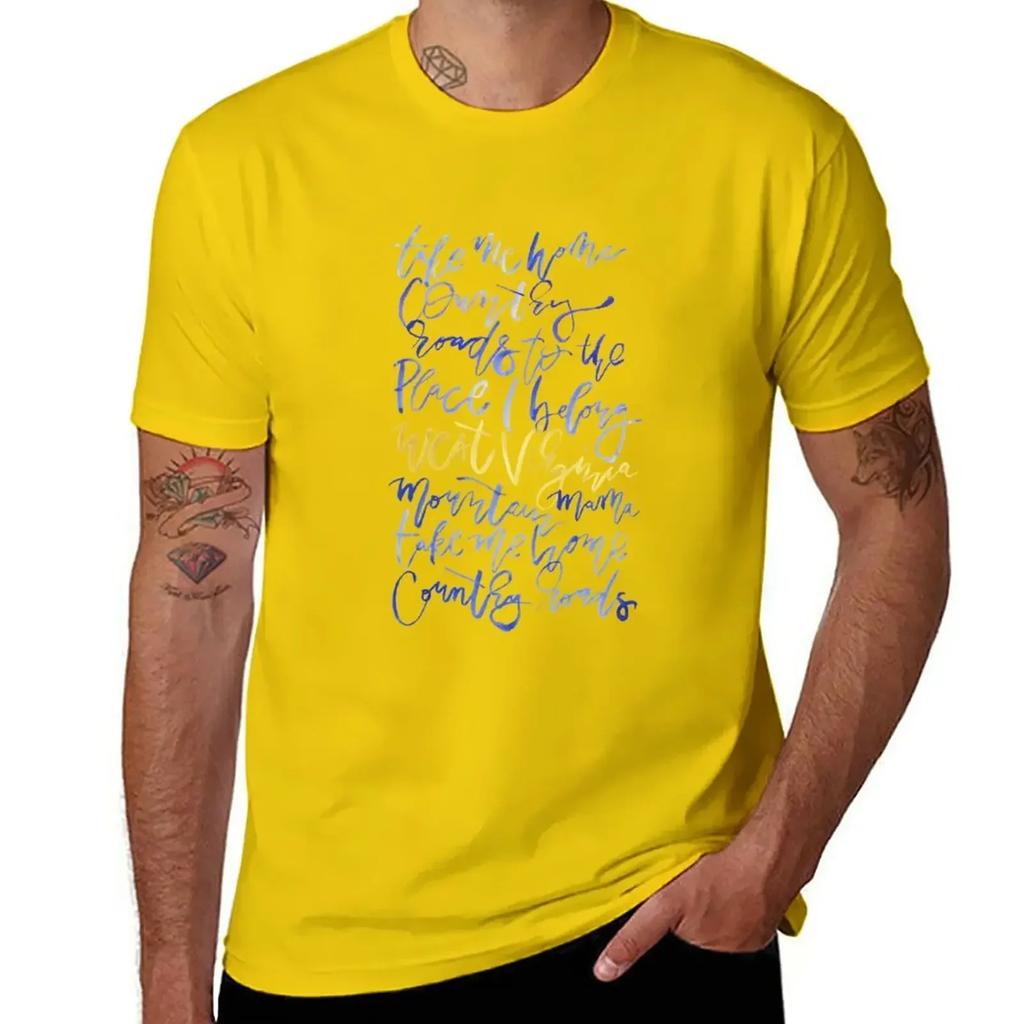 Take Me Home Country Roads Watercolor Lyrics T-Shirt summer top quick drying t shirts for men pack