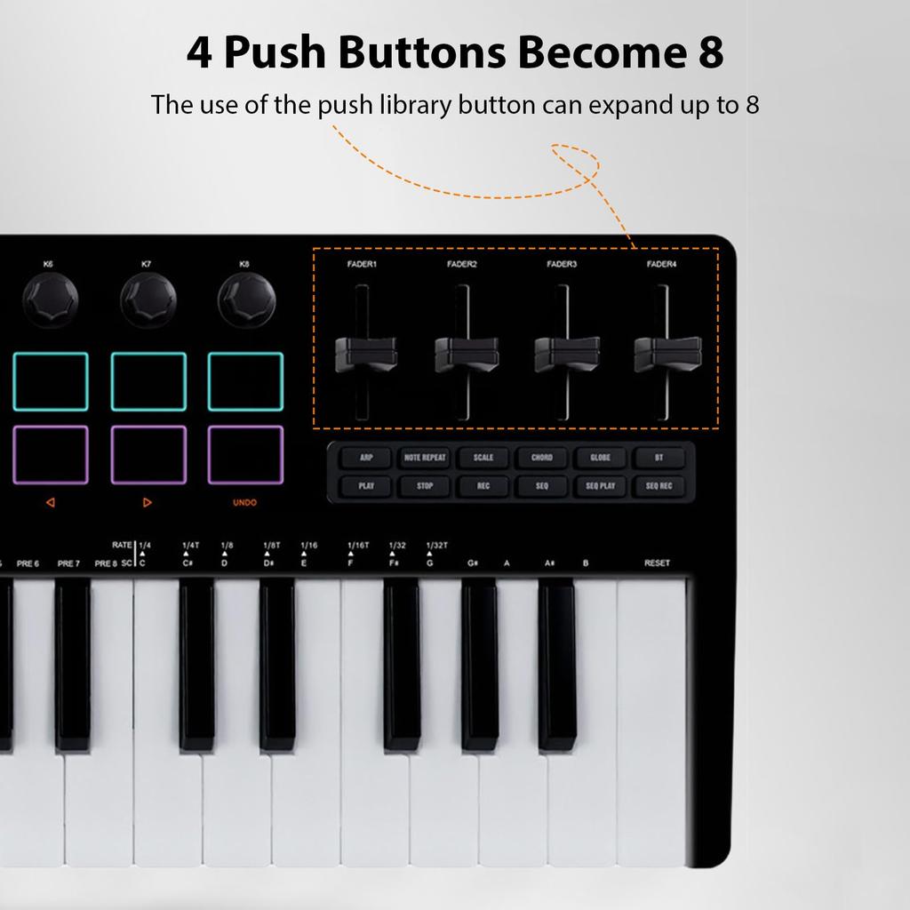Aumotop MIDI-клавиатурный контроллер с RGB, беспроводной BT, для музыки, универсальный синтезаторный движок, из ABS, портативный размер, 37 клавишных пэдов, для продакшена, DAW, ПК,