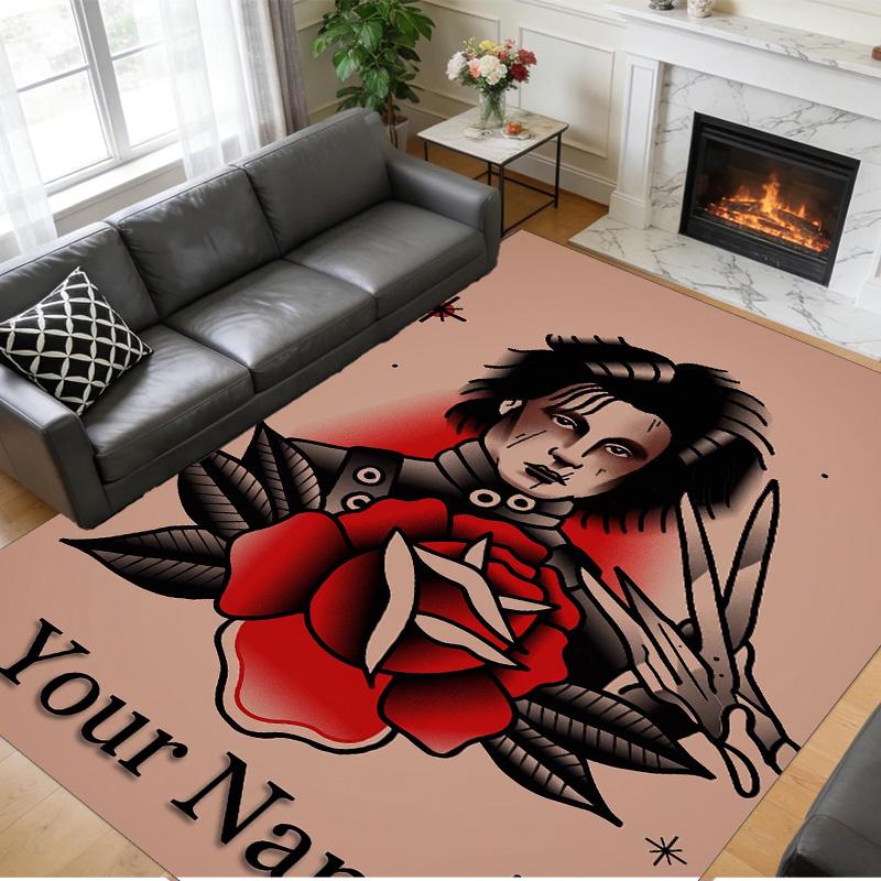 Crystal Velvet Rug Custom Name Text, Soft Non Slip Floor Mat Home DecorEdward Scissorhands