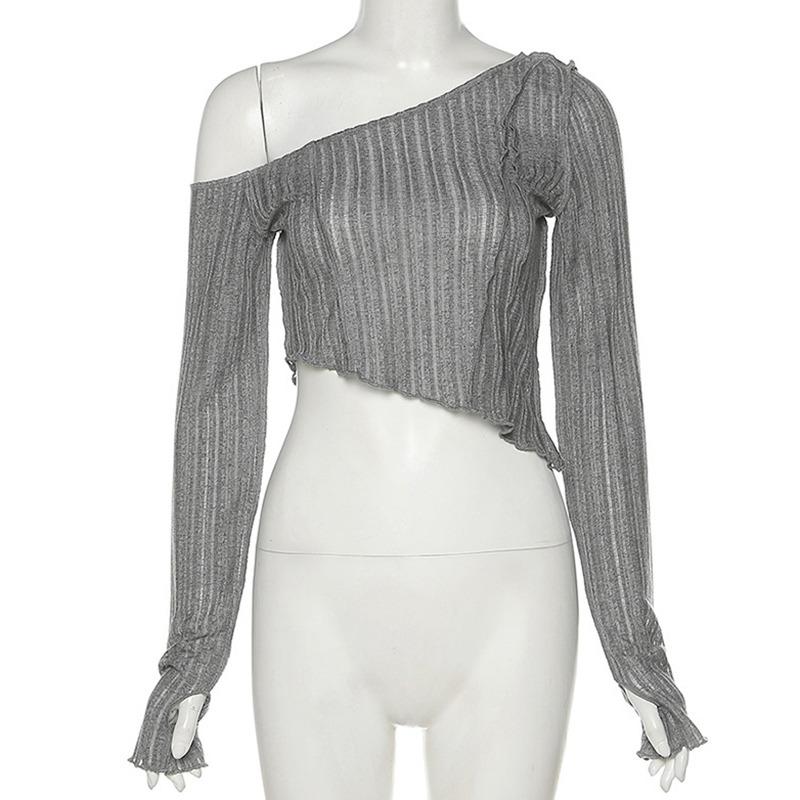 Плиссированная футболка на одно плечо для женщин, повседневная защита от солнца, уличная одежда с длинными рукавами