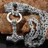 New High Quality Men Stainless Steel Wolf Head Viking Amulet Thor Hammer Pendant Necklace Viking King Chain
