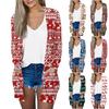 Рождественская женская модная повседневная куртка-кардиган средней длины с длинным рукавом и принтом