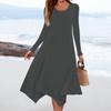 Women's Casual Fashion Round Neck Long Sleeve Solid Color Irregular Hem Midi Dress