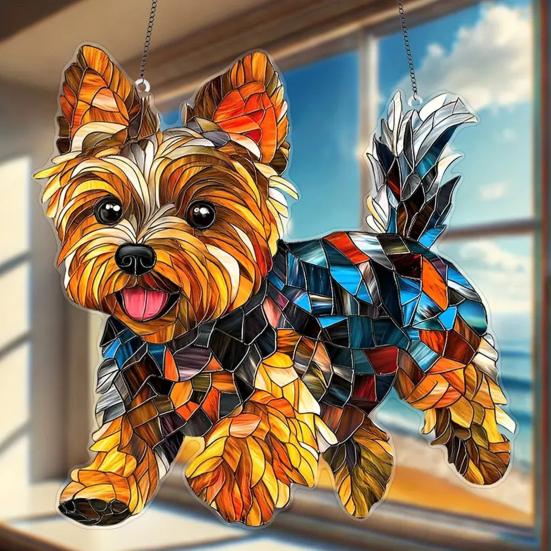 Собака ловец солнца окрашенный акриловый рождественский орнамент красочный щенок ловец солнца подвесное украшение для окна балкона сад