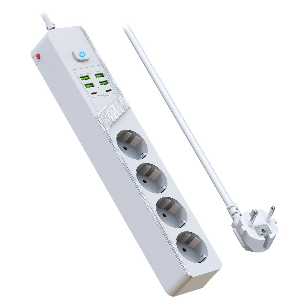 Сетевой фильтр с вилкой EU, защита от перегрузки, розетка-мультиразветвитель с 4 розетками переменного тока, 4 портами USB-A, 2 портами USB-C, сетевой фильтр для дома