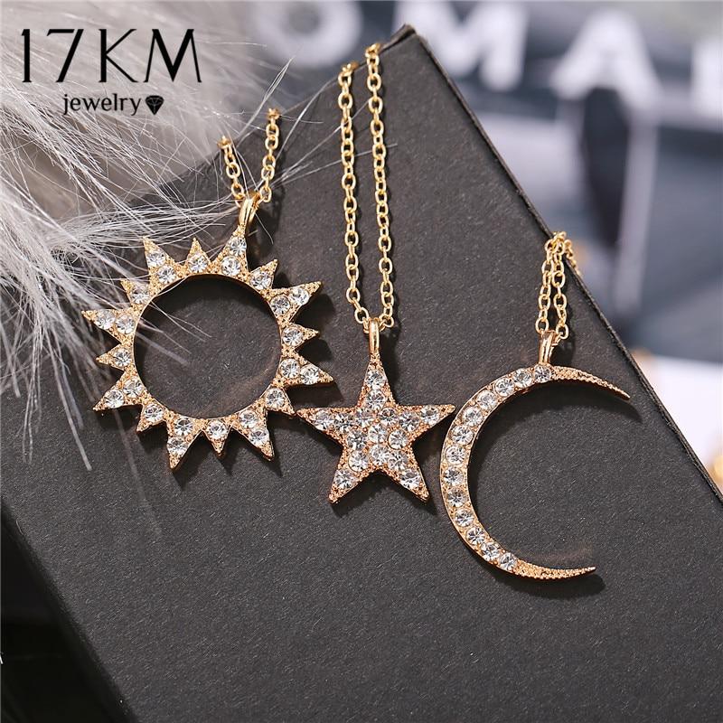 17KM Ювелирные изделия с кристаллами на заказ, подарок лучшему другу, золотые ожерелья с подвеской для женщин и девочек, модное ожерелье-колье с луной, звездой и солнцем