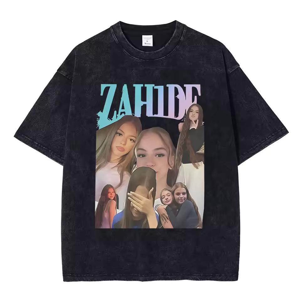 Винтажная стираная футболка Zahide Merch Модная высококачественная футболка с коротким рукавом Одежда для мужчин и женщин Свободная хлопковая повседневная футболка