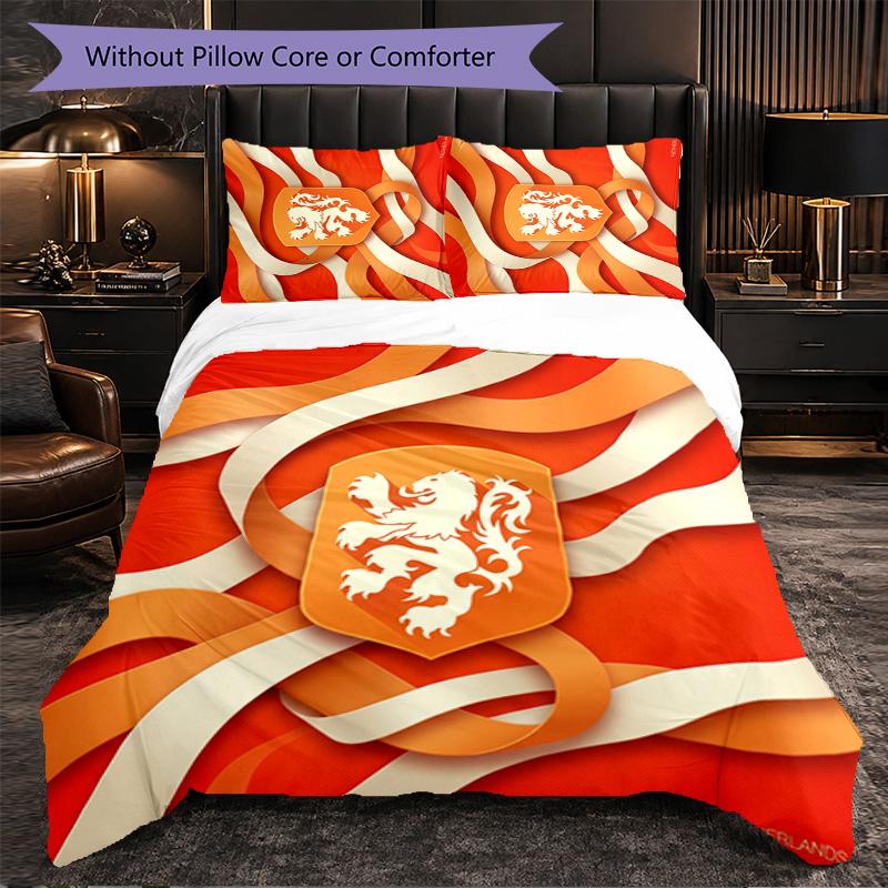 Netherlands Football Pattern 3 Pieces Bedding Set Soft Microfiber Duvet Cover with Pillow Cases for Bedroom