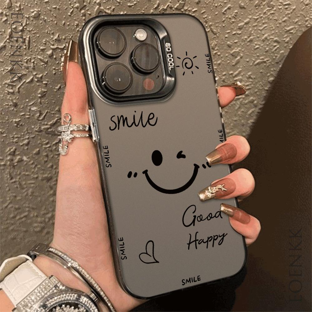 Персонализированный, простой, милый и улыбающийся чехол для телефона iPhone 16, 15, 14, 13, 12, 11 Pro Max 16E с лазерным покрытием, противоударный телефон