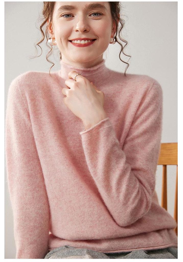 Ribbed Cashmere Half-High Neck Sweater - Women's Autumn/Winter Fashion Loose Knit Pullover