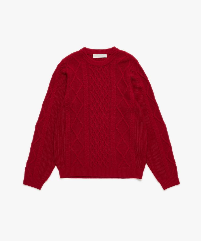 PLAC WOMEN Cable Basic Round Neck Knit Red