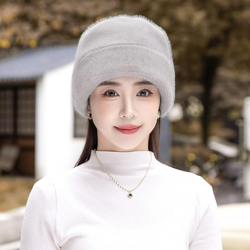 Mink Hat for Women Winter New Mink Fashion Warm Ear Protection Hat Fur Middle-aged Mother Cotton Hat