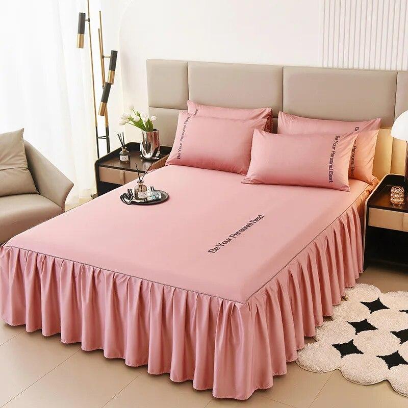 Summer New European Style Simple Washable Silk Bed Skirt Non Slip Bed Cover Household Mattress Cover Pillow Case