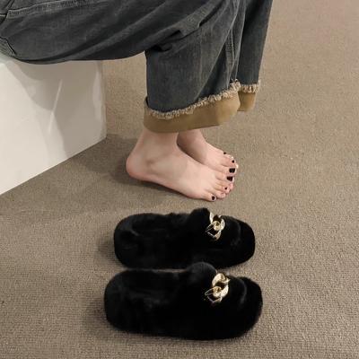 Популярные пушистые туфли интернет-знаменитостей, женские, 2025, новая осенняя цепочка, модные, для выхода в свет, на толстой подошве, плюшевые хлопковые тапочки