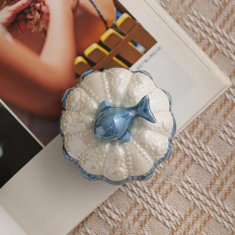 Керамическая шкатулка для украшений «Синий кит», маленькая креативная симпатичная банка для хранения ювелирных изделий, колец, ожерелий, ящик для хранения, настольные украшения, поделки, подарки