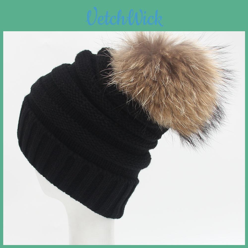 Women Stripe Knitted Hairball Hat Thickened Design Outdoors Keep Gifts Warm
