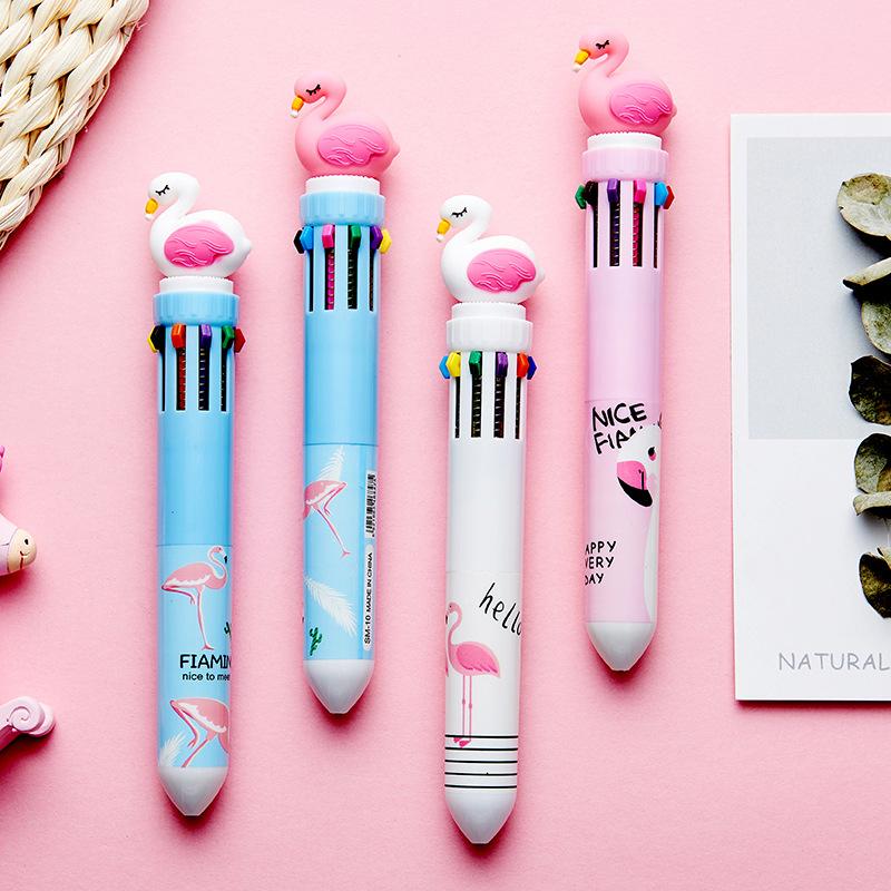 1 шт., разноцветная шариковая ручка с милым фламинго, единорог, динозавр, 0,5 мм, 10 в 1, маркер для офиса, школы