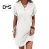 Летнее женское платье с V-образным вырезом и пуговицами с короткими рукавами Свободный однотонный пуловер Повседневная повседневная одежда Мини-платье для свиданий