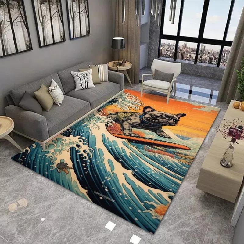 Ковер с принтом французского бульдога для декора гостиной, коврик под диван, коврик для кофейного столика, напольный коврик для спальни, нескользящий, мягкий коврик, модный