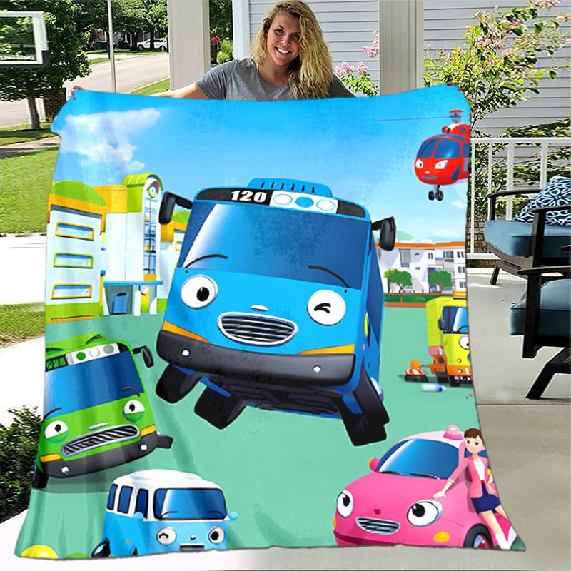 1pc Blanket the little bus tayo Print Design, Lightweight Blanket for Sofa, Bed- Soft &Warm, Gift for All Seasons like Christmas, Halloween