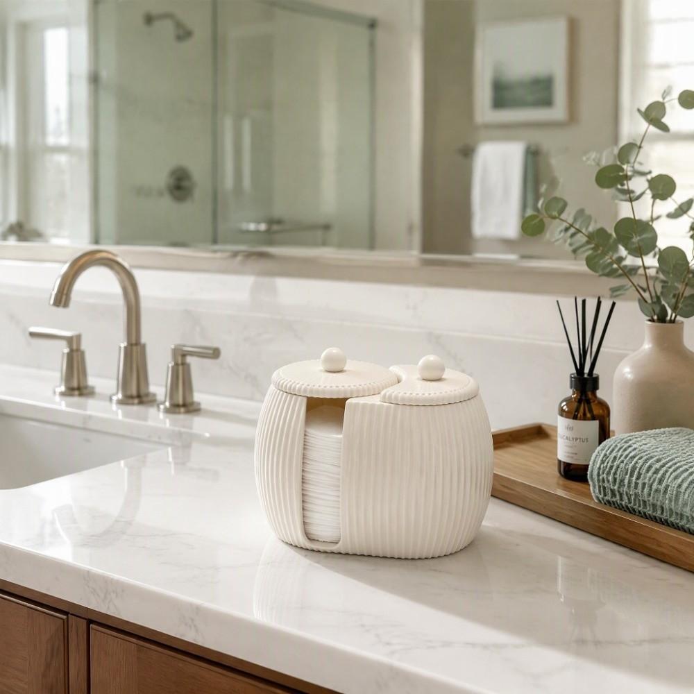 3D Printed Cosmetics Storage Box Striped Pattern Cotton Pad Holder Washbasin Counter Decor