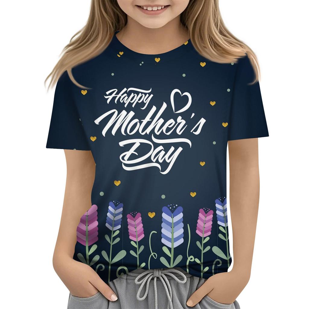Детская модная повседневная футболка с коротким рукавом и круглым вырезом с принтом ко Дню матери