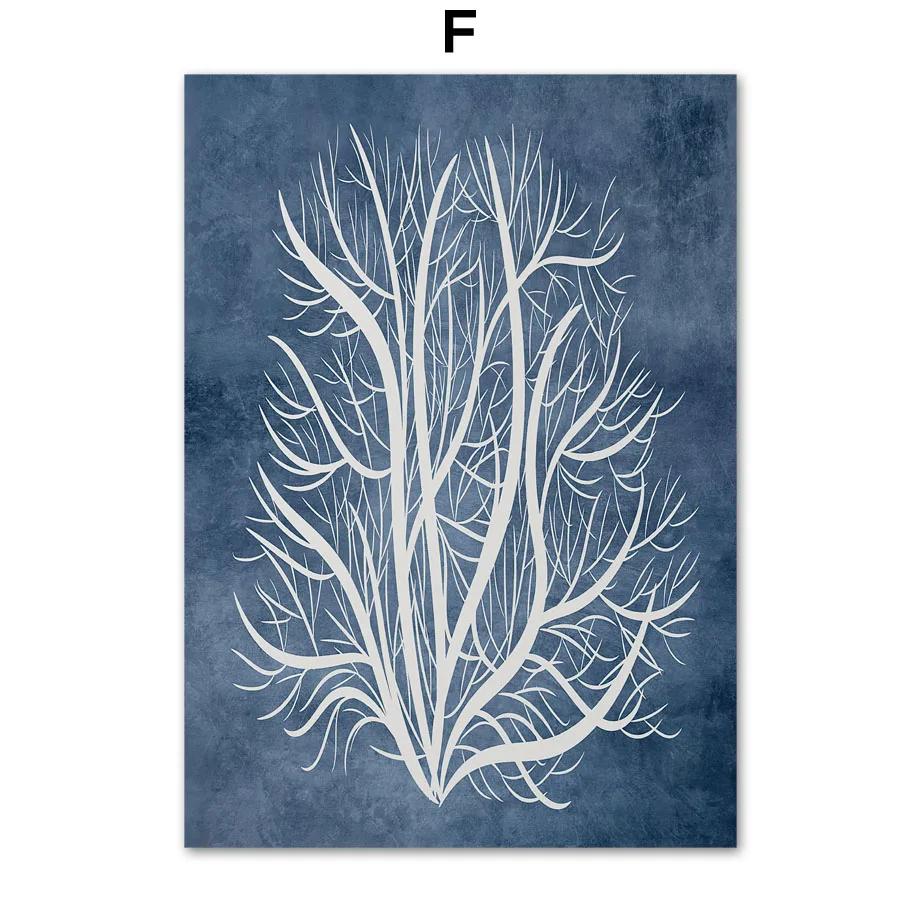Navy Blue Sea Coral Seaweed Wall Art Canvas Painting Nordic Posters And Prints Beach House Wall Pictures For Living Room Decor