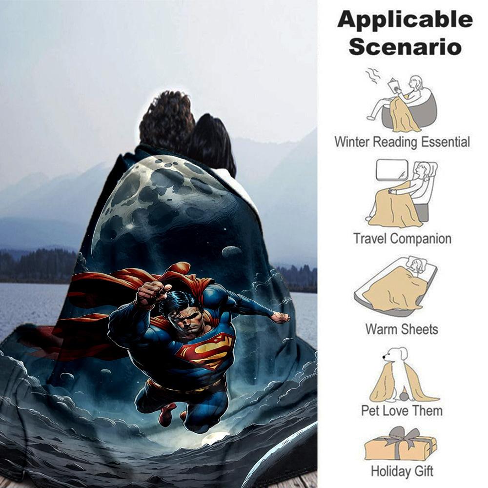 1pc Superman Moon Flannel Blanket Soft Warm Throw for Home, Office, Travel, All-Season Cozy Bedding GiftL1185