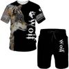 Men Short Sleeve T-Shirt & Casual Beach Shorts Suit 3D Wolf Printed Two Piece Set Summer Big Size 4XL Men's Fashion Streetwear