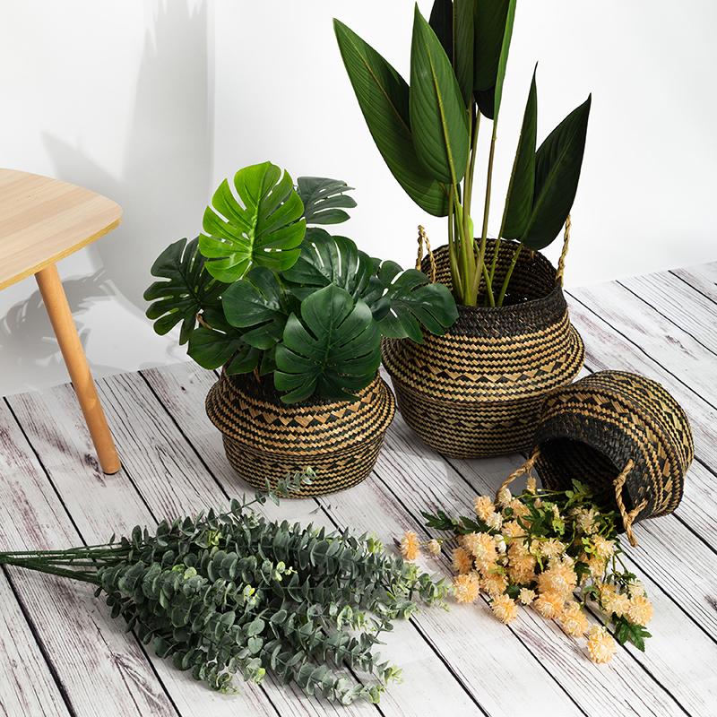 Seagrass Belly Basket with Handles Multipurpose Wicker Storage Basket Laundry Garden Decorative Storage Organizer