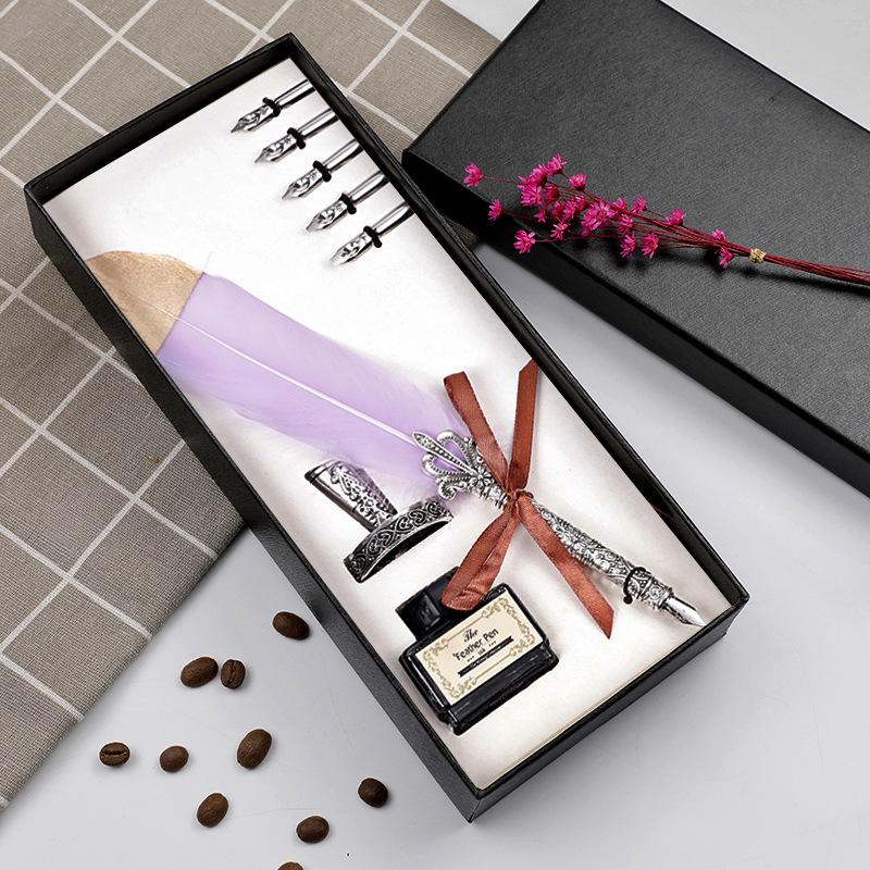 Европейский Ретро Набор для Каллиграфии с Перьями: Перьевая ручка с косым пером, держателем и гравировкой чернилами