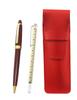 Slim Cowhide Leather Pencil with Slide Measuring Stick and Neo Ballpoint Pen 2-Pack Case, Red, D-600 Set, Red, ASR-708W-600B-R-2